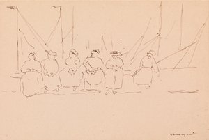Six Women on a Wharf (penn og blekk på papir) av Albert Marquet