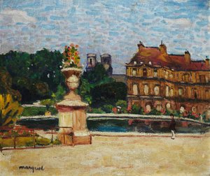 Dammen i Luxembourg; Le Bassin du Luxembourg, ca. 1904 (olje på lerret lagt ned om bord) av Albert Marquet