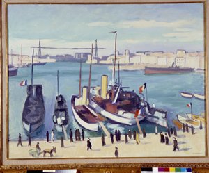 Havnen i Marseille med fergebroen (maleri) 20. århundre av Albert Marquet