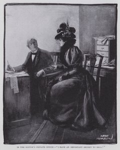 På redaktørens private kontor, "Jeg har en viktig hemmelighet å selge!" (litho) av Albert Morrow