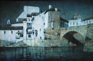 Moonlight, Puente Genil, Spania (blyant og akvarell på papir)