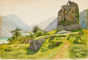 Fjelllandskap med ruin
