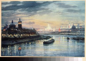 Illuminations a Moscow (Illumination in Moscow). Tegning av Albert Nikolayevich Benois (1852-1936). Fargelitografi, russisk kunst fra 1800-tallet. Det russiske statsbiblioteket, Moskva. av Albert Nikolayevich Benois