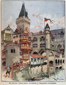 Et hjørne av Robidas "Gamle Paris" på verdensutstillingen. Omslag "" Den lille franskmannen illustrert"" av 26.05.1900. av Albert Robida