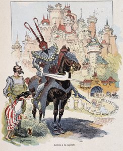 Ankomst til hovedstaden - i "" Gulliver Voyages"" av Swift, ill. av Robida av Albert Robida