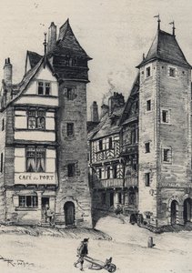 Entee de Treguier hovedstad i kantonen i departementet Côtes-d'Armor, i regionen Bretagne - La vieille Frankrike - La Bretagne - tekst, tegninger og litografier, av Albert Robida (1848-1926) udatert slutten av 1800-tallet av Albert Robida