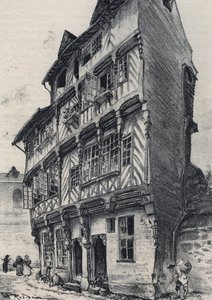 House rue Saint Guillaume i Rennes - Gamle Frankrike - Bretagne - tekst, tegninger og litografier, av Albert Robida (1848-1926) udatert slutten av 1800-tallet av Albert Robida