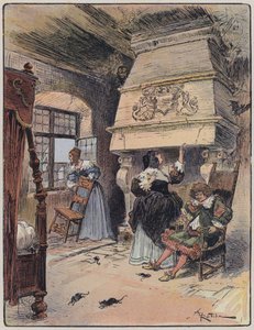 Illustrasjon for Le Capitaine Bellormeau av og illustrert av A Robida (farge litho) av Albert Robida