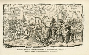 Illustrasjon av Albert Robida (1848-1926) i Histoire de France tintamarresque, ca. 1880 - Stasjon, Ancien-regimet, Sicilia - Philippe I av Albert Robida