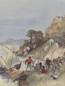 Barbarianerne terroriserer middelhavskysten og kidnapper innbyggerne for å selge dem som slaver av Albert Robida