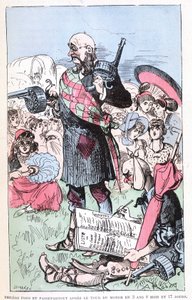 Philéas Fogg og Passepartout etter verdensomvisningen på 3 år 8 måneder og 17 dager, parodi på Jules Verne, "" Veldig ekstraordinære reiser av Saturnin Farandoul i 5 eller 6 deler av verden og i alle land kjent eller ukjent for Mr. Jules Verne"" av av Albert Robida