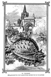 Tarascons Tarasque, fabelaktig monster fra Provences folklore: illustrasjon av Albert Robida av skoleboken quot;Choice of readingsquot; av A Mironneau, Librairie Armand Colin 1911 - av Albert Robida