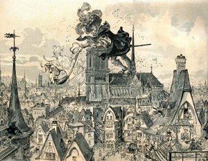 Giant Gargantua hopper fra hesten sin av Albert Robida