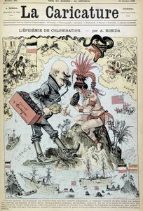 Koloniseringsepidemien: antikolonialistisk tegning av Robida - i "" La Caricature"" av 31.10.1885