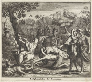 Teutonere tilber en av gudene sine Tyskernes kirkeseremonier (tittel på objekt) av Albert Schut