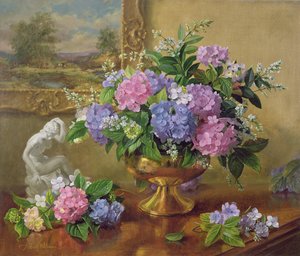 AB211B stilleben av hortensiaer og syriner av Albert Williams
