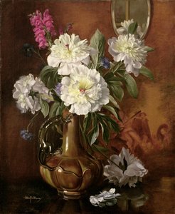 AB298 Hvite peoner i en glasert viktoriansk vase av Albert Williams