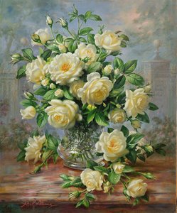 Prinsesse Diana Roses i en utskåret glassvase av Albert Williams