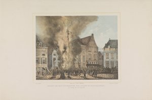 Utsikt ved utbruddet av brannen i Middelburg. søndag 28. juni 1857 (tittel på objekt) av Albertus Anthonius Nunnink