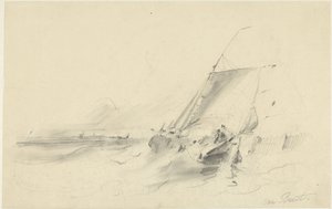Seascape med lekter i hakkete vann