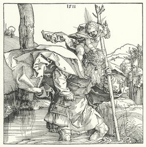 St Christopher bærer spedbarnet Kristus (gravering)