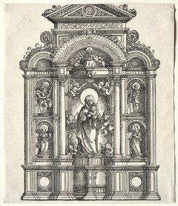 Storalter med jomfruen, i en grense mot SS. Christopher, George, Barbara, Catherine, 1520. av Albrecht Altdorfer