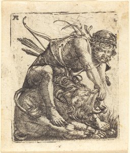 Hercules overvinner Nemean Lion av Albrecht Altdorfer