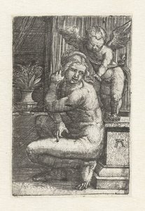 Knelende Venus med Amor av Albrecht Altdorfer