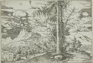 Landskap med en dobbel gran av Albrecht Altdorfer
