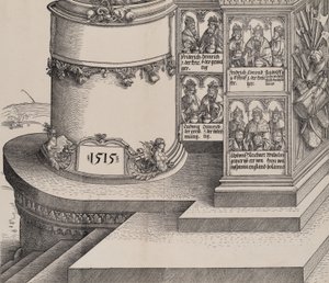 Portretter av Maximilians slektninger og bunnen av venstre ytre søyle med dato 1..., 1515. av Albrecht Altdorfer