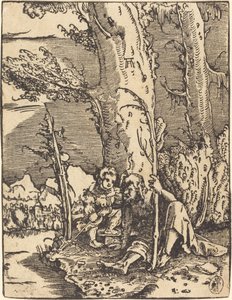Saint Christopher sitter ved en elvebredd av Albrecht Altdorfer
