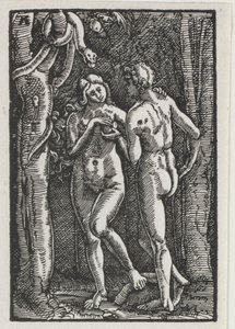 Menneskets fall og forløsning: Adam og Eva spiser den forbudte frukten av Albrecht Altdorfer