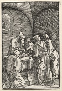 Menneskets fall og forløsning: presentasjonen av Kristus i tempelet, ca. 1515. av Albrecht Altdorfer
