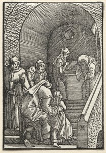 Menneskets fall og forløsning: presentasjonen av jomfruen i tempelet, 1515. av Albrecht Altdorfer