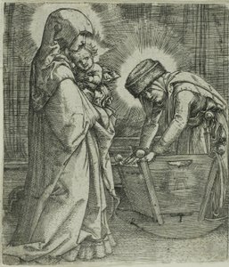 Jomfruen og barnet med den hellige Anne ved vuggen av Albrecht Altdorfer