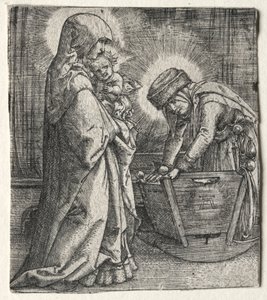 Jomfruen med barnet og St. Anne ved vuggen, 1520-1526. av Albrecht Altdorfer