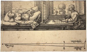 Kunstner tegner en naken med perspektivenhet, 1538