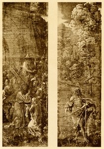 Bæring av korset og Kristus med seiers banner av Albrecht Dürer
