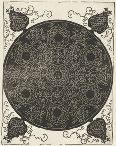 Broderieksempel med syv kransformede motiver av Albrecht Dürer