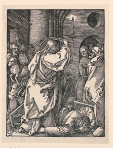 Kristus driver kjøpmennene (eller pengevekslerne) fra tempelet, fra The Little Passion-serien av Albrecht Dürer