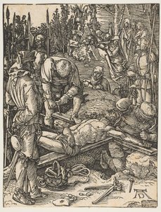 Kristus naglet til korset, fra The Small Passion, ca. 1509. av Albrecht Dürer