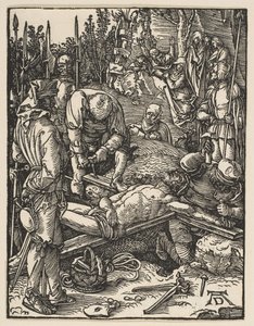 Kristus naglet til korset, fra The Small Passion, ca. 1509. av Albrecht Dürer
