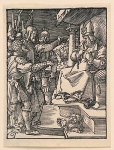 Kristus før Kaifas, fra The Little Passion-serien av Albrecht Dürer