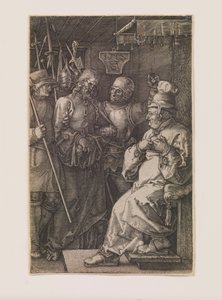 Kristus før Kaifas, fra serien "The Engraved Passion" av Albrecht Dürer