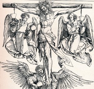 Kristus på korset med tre engler, 1523-1525 1906 av Albrecht Dürer