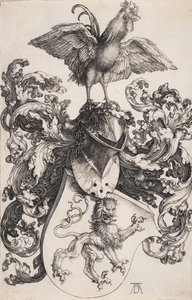 Våpenskjold med en løve og en hane av Albrecht Dürer