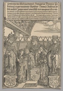 Kongress og dobbel forlovelse i Wien, plate 23 fra historiske scener fra livet til keiser Maximilian I fra triumfbuen av Albrecht Dürer