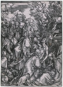 Kristi gravleggelse, blad 10 i serien «Den store pasjonen» av Albrecht Dürer