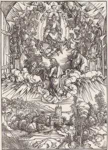 Johannes foran Gud Faderen og de eldste, fra episoden av Apokalypsen. 1496 av Albrecht Dürer