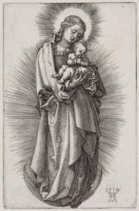 Jomfru med hårbånd i strålekrans på månesigden av Albrecht Dürer